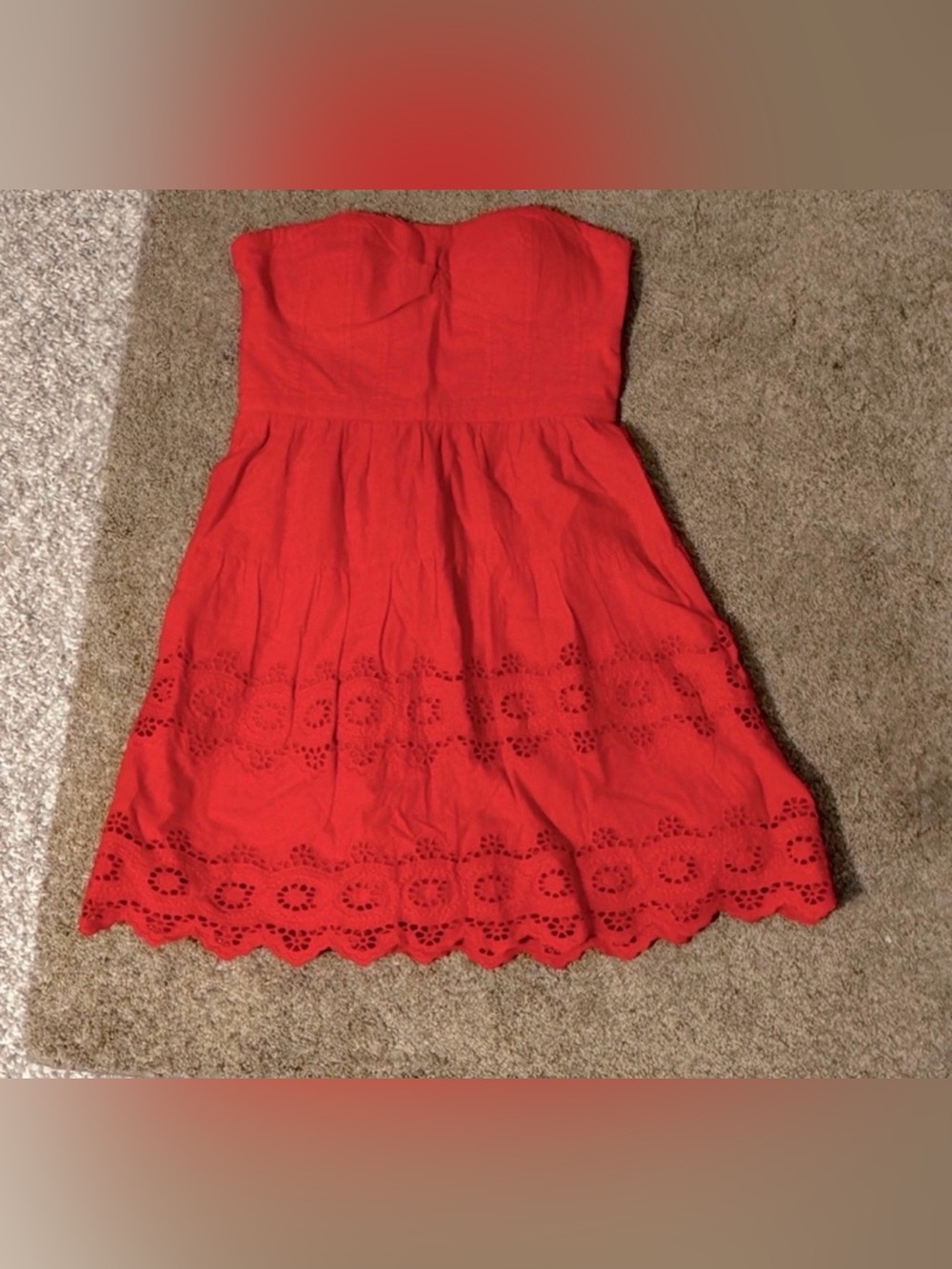 American Eagle Outfitters strapless red eyelet mini dress. Size 2